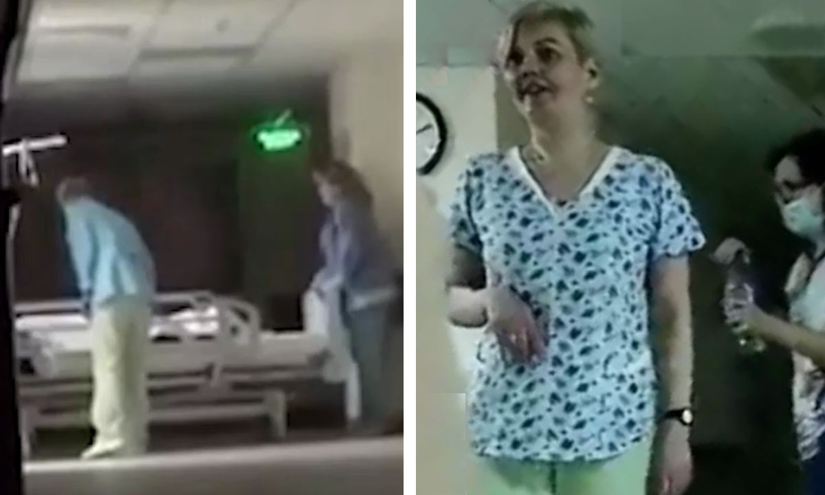 В больнице медсестра шалит с озабоченной пациенткой