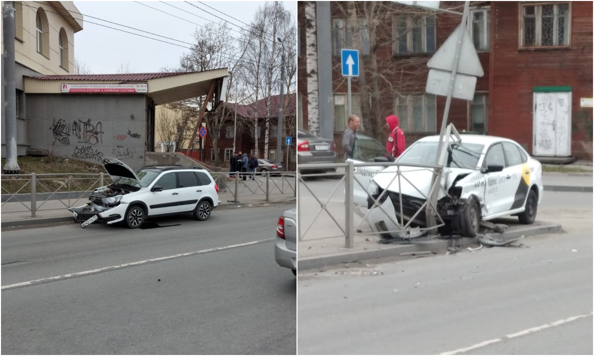 таксист врезался в ограждение в Петрозаводске