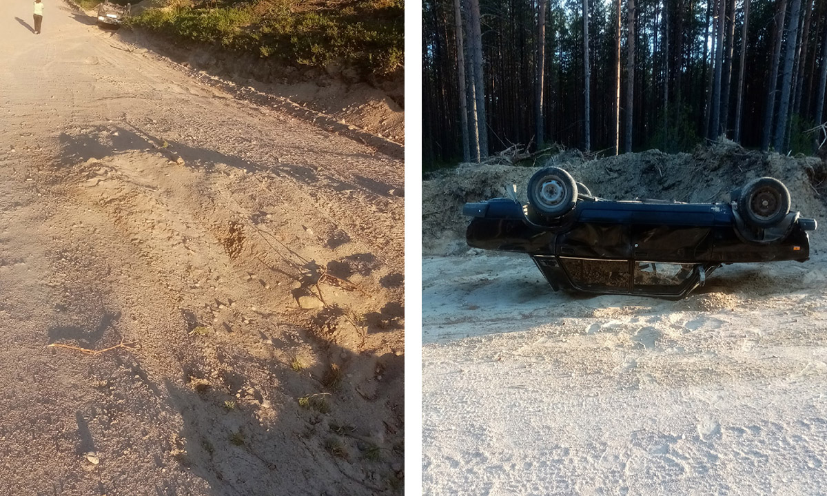 В Карелии автомобиль перевернулся на крышу, попав в яму