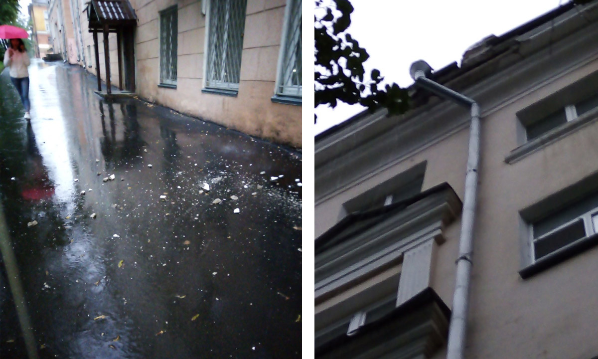 «Могло убить и меня»: в центре Петрозаводска обрушилась часть крыши здания