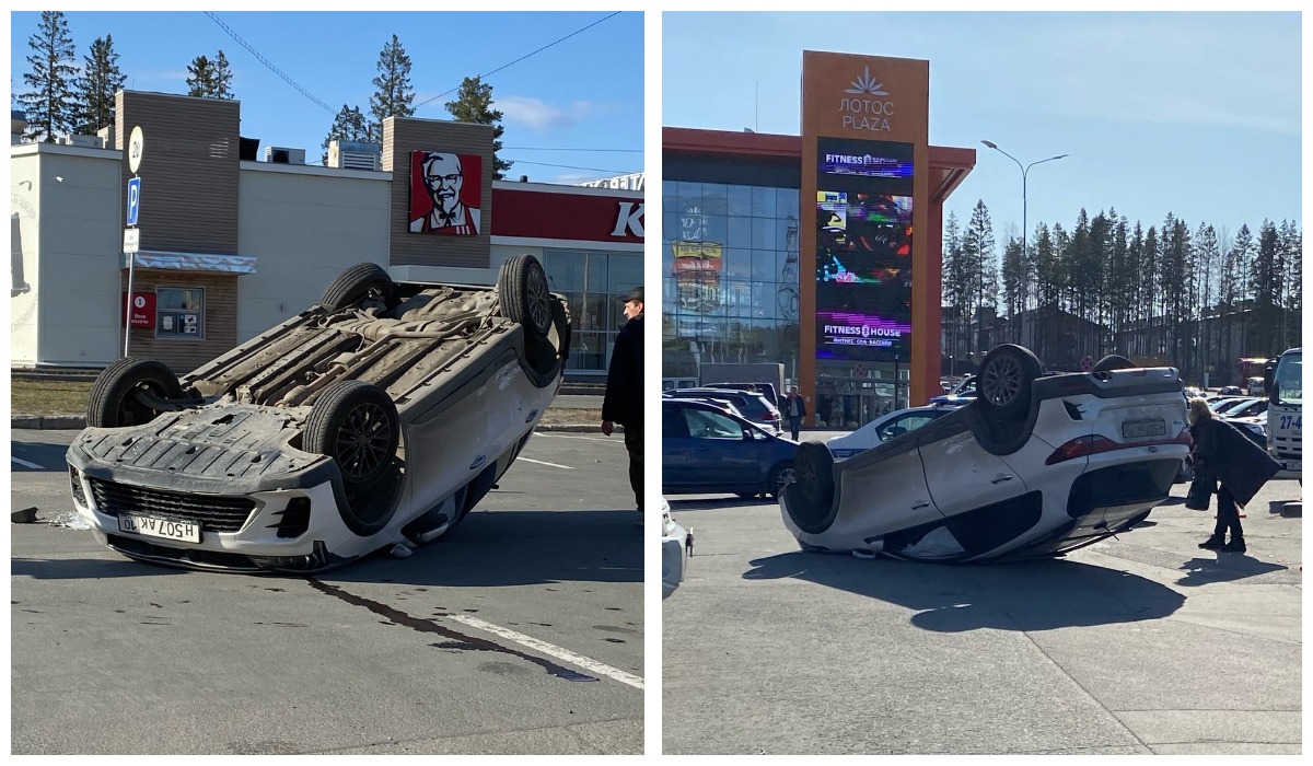 Странная авария произошла у торгового центра в Петрозаводске