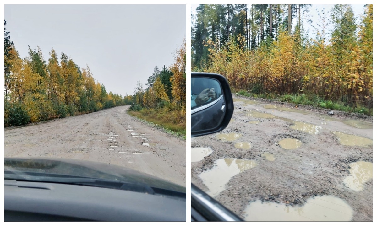 В Карелии чиновники сослались на дождь, объясняя разбитость дороги, которая  такая уже 30 лет