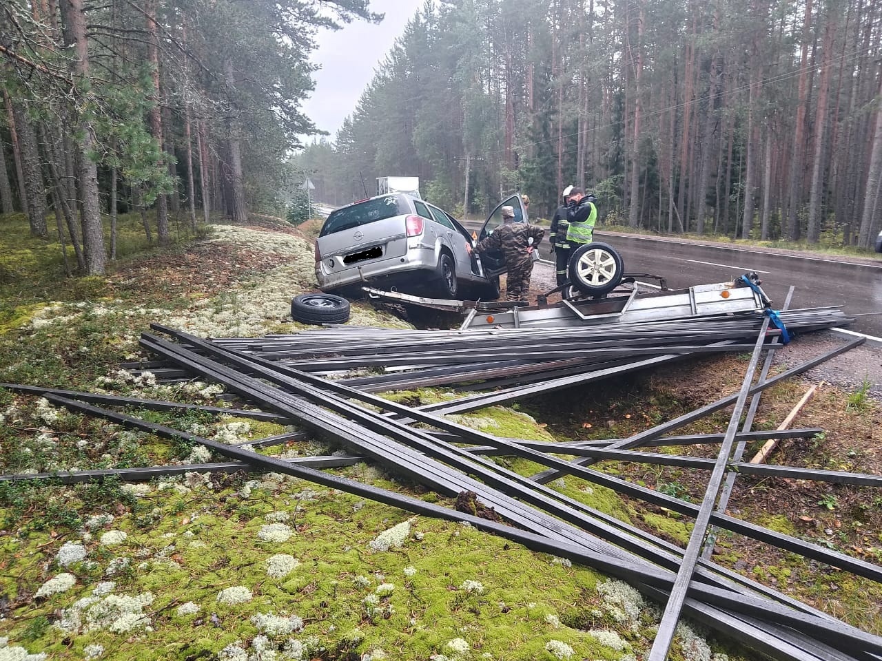 Автомобиль с железными прутьями улетел в кювет в Карелии