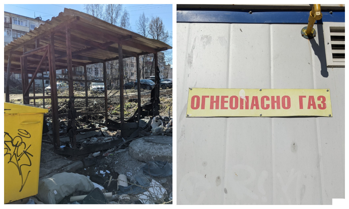 Сгоревшая мусорная площадка уже целый год стоит во дворе Петрозаводска