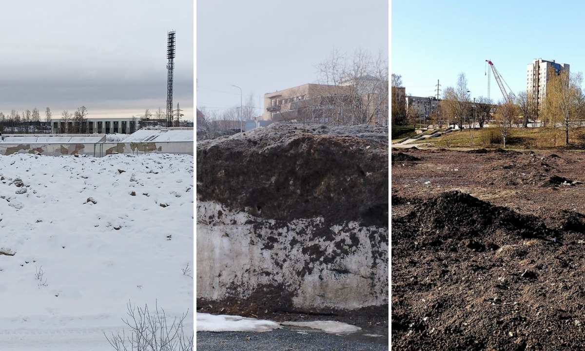 Огромные кучи снега в центре Петрозаводска ожидаемо превратились в горы грязи: глава Карелии проблемы не видит