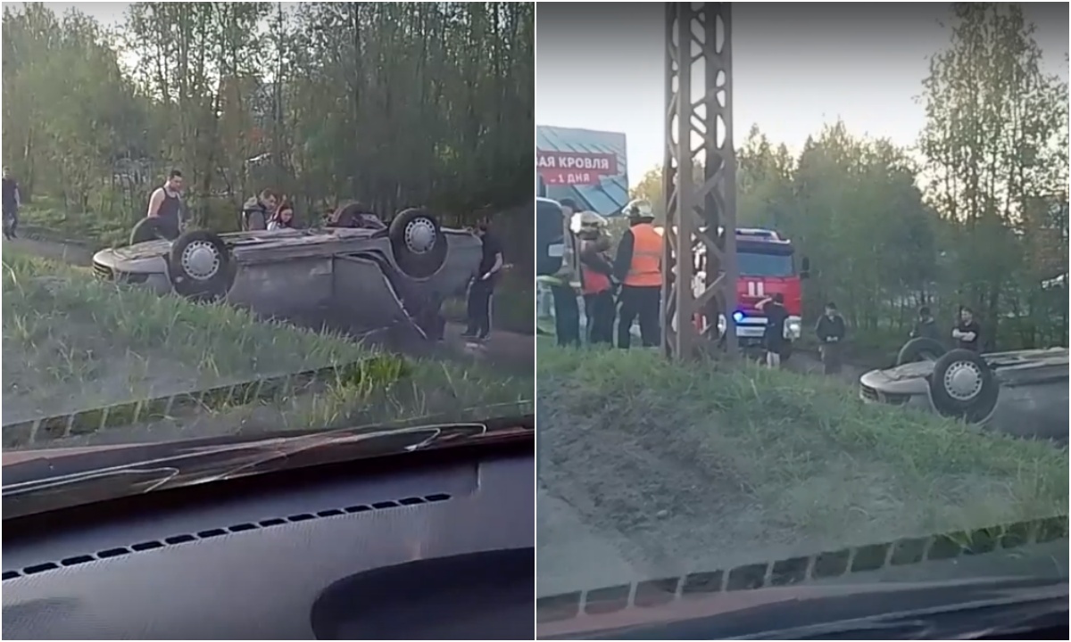 В Петрозаводске машина вылетела с дороги и перевернулась: есть пострадавший