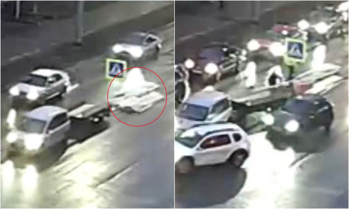 Доски выпали из прицепа машины в центре Петрозаводска