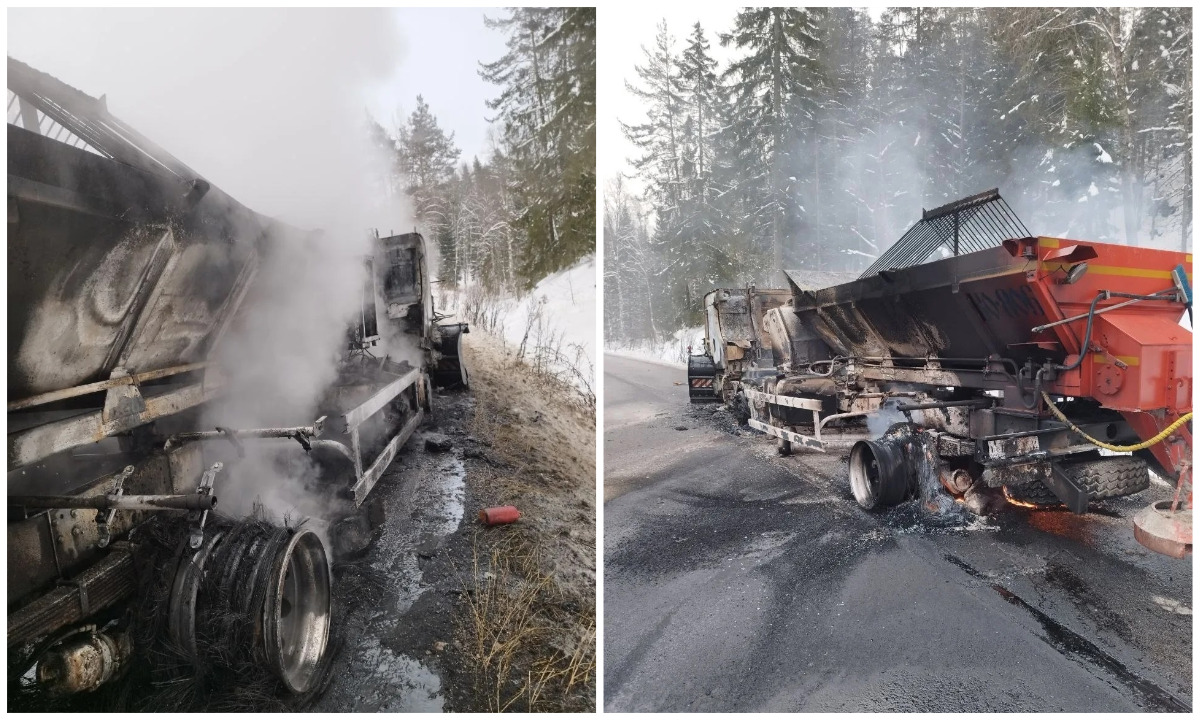 В Карелии сгорела снегоуборочная техника