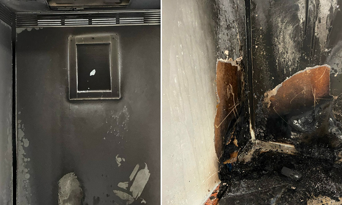 Появились фотографии с места пожара в лифте в карельском городе