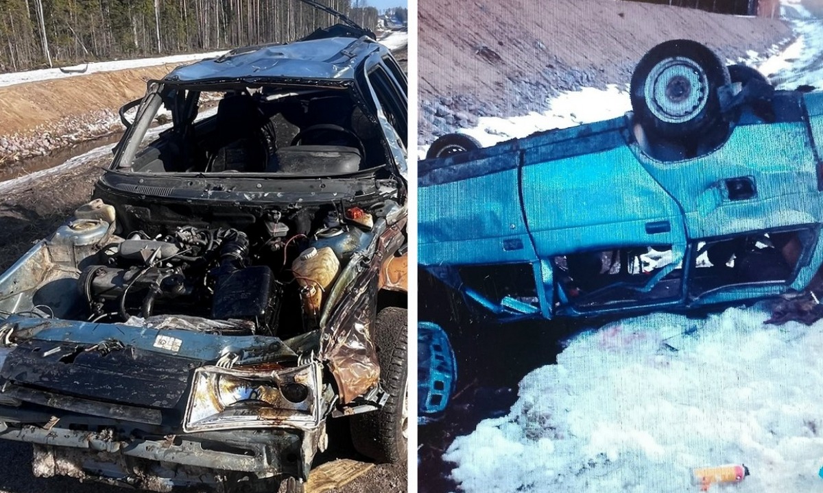 Водителя машины, опрокинувшейся на трассе в Карелии, ослепило фарами