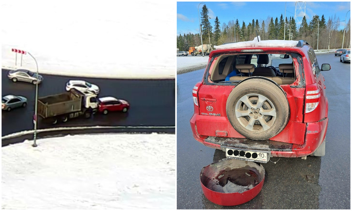 Грузовик протаранил машину на кольце в Петрозаводске: есть пострадавшая