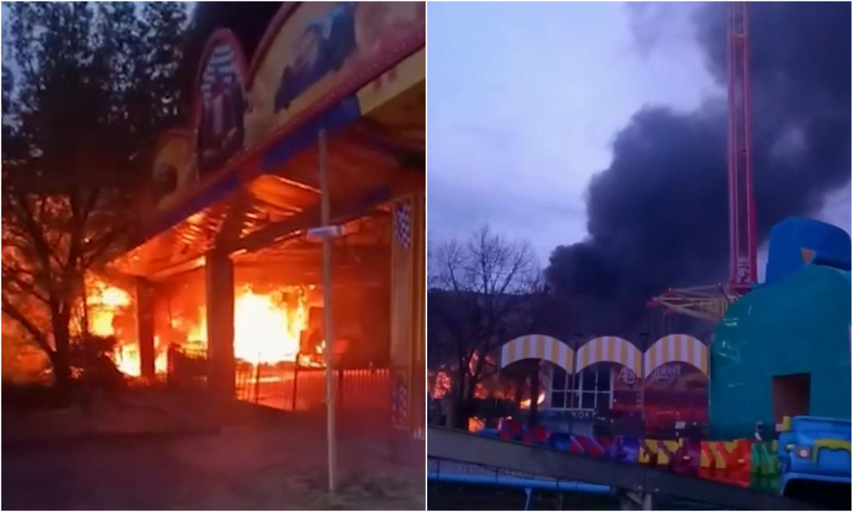 В парке аттракционов вспыхнул мощный пожар: с огнем боролись 16 пожарных