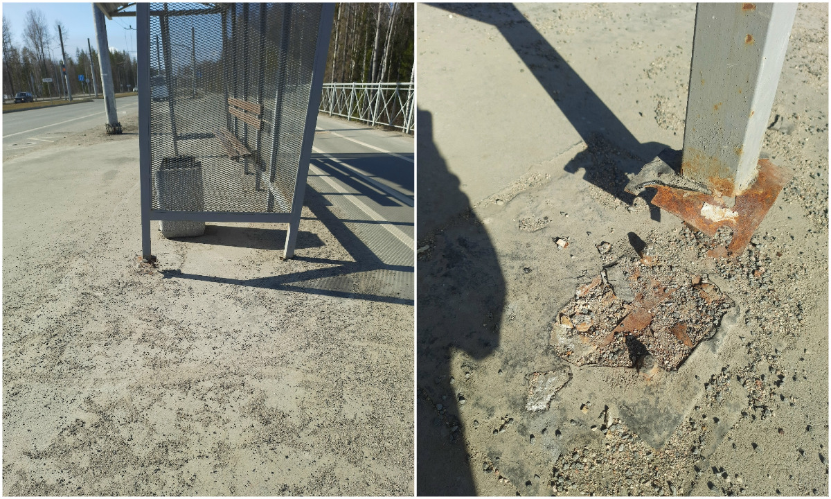 «Ждем ЧП?» В Петрозаводске остановка оторвалась от земли и в любой момент может рухнуть