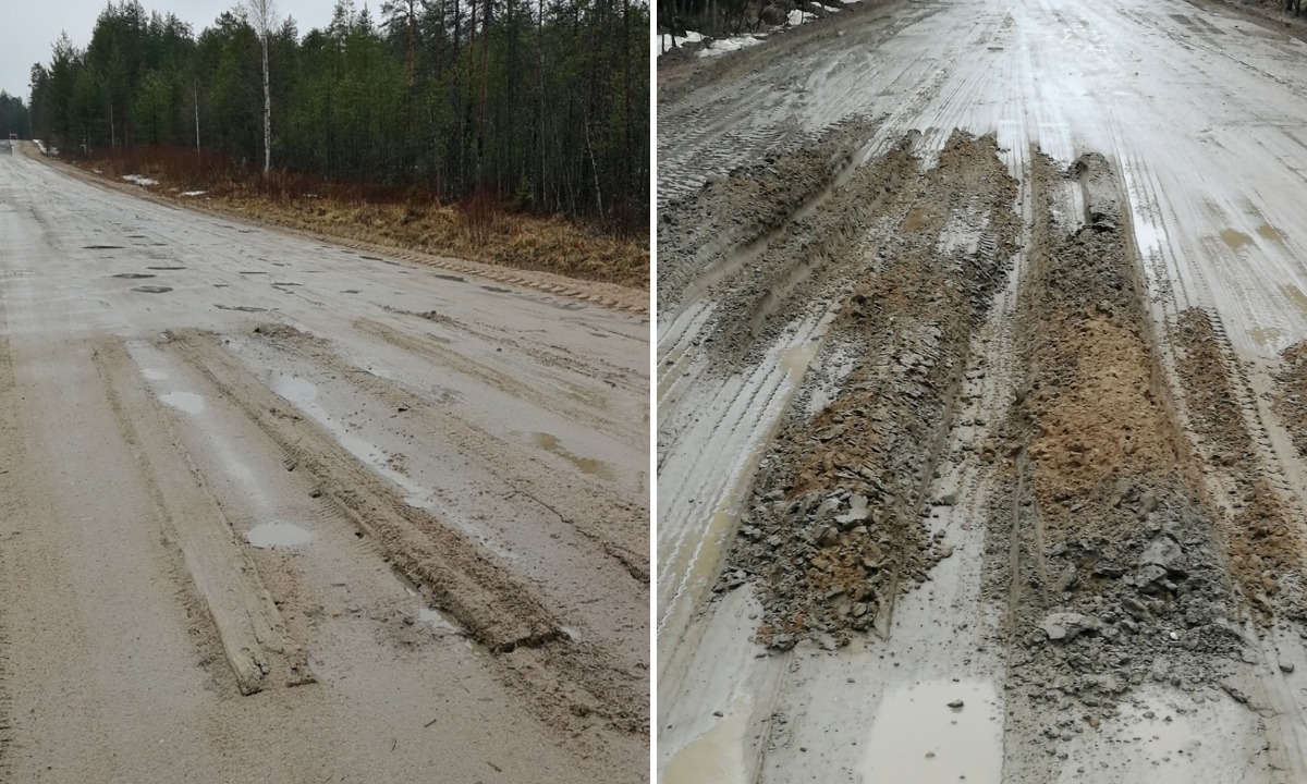 Лесовозы разбивают дорогу в Карелии: им то ли запрещено ездить, то ли нет