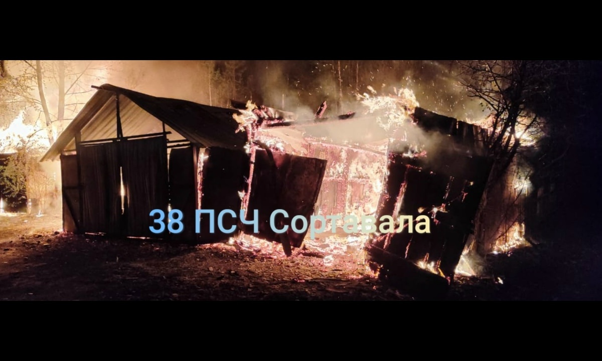 Гаражи полыхали ночью в Карелии