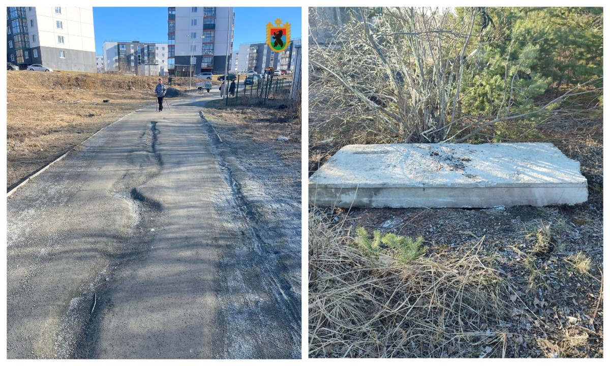 В Петрозаводске размыло прогулочную дорожку после зимы