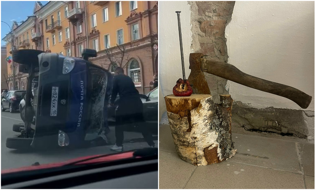 «Искусство помогает!» В Петрозаводске лобовое стекло грузовика пробили топором с выставки, чтобы спасти водителя