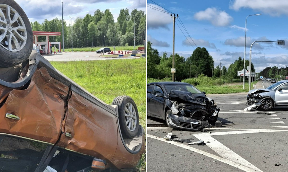 Массовое ДТП на дороге в Карелии: один автомобиль перевернулся