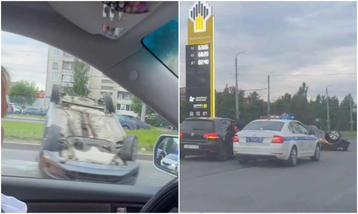 Жесткая авария в Петрозаводске: автомобиль перевернулся на крышу