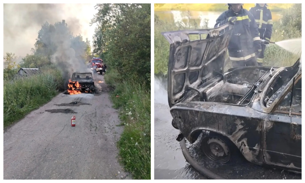 Автомобиль вспыхнул сразу после ДТП в Карелии