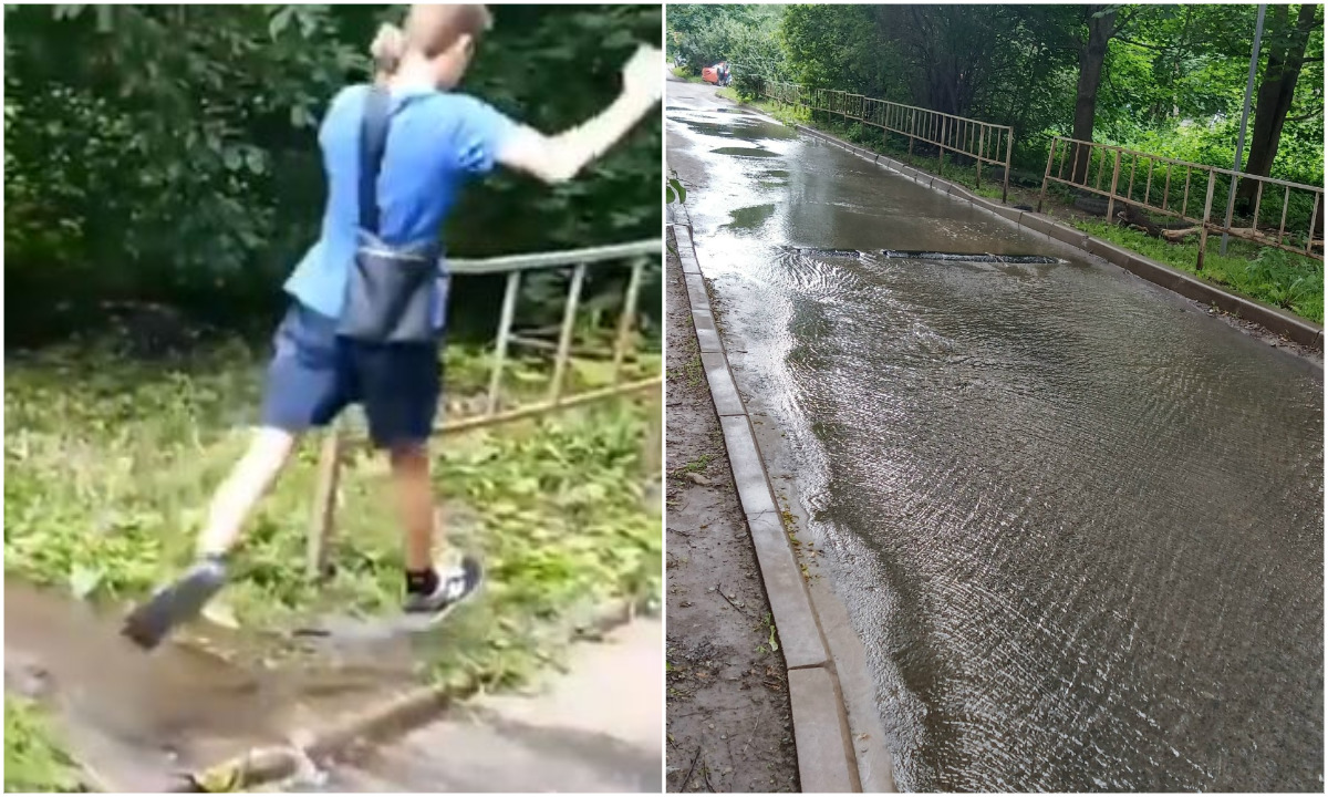 «Многоэтажку заливает»: в Петрозаводске вода из канализационного люка две недели затапливает улицу
