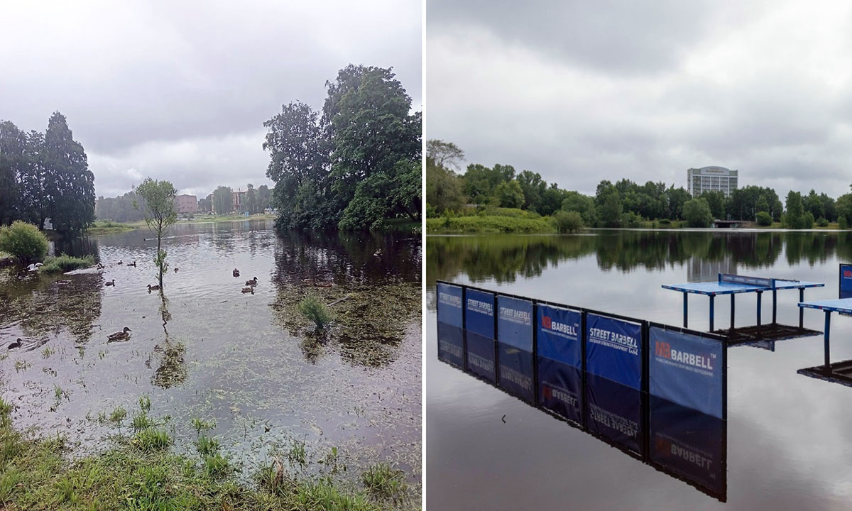 В Петрозаводске река, затопившая парк, вернулась в берега