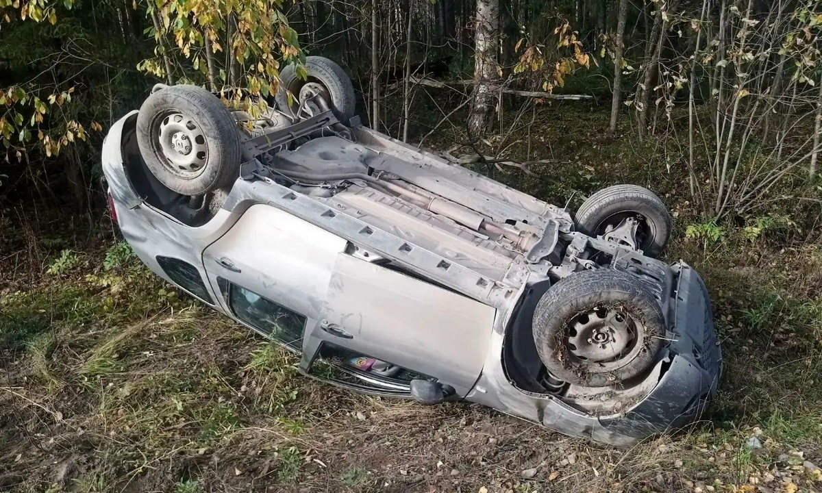 В Карелии водитель сбежал из перевернувшейся на крышу машины
