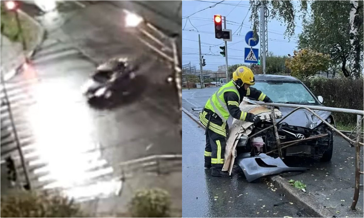 В Петрозаводске водитель протаранил ограждение: есть пострадавший